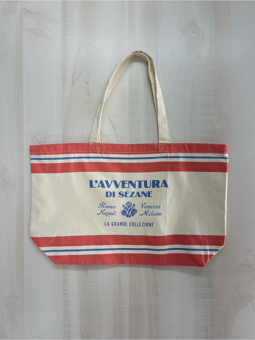 NWOT Sezane Canvas Tote in Cream with Red and Blue Stripes bag